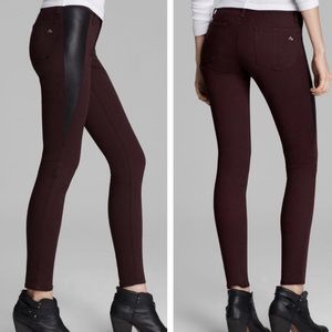 RAG & BONE Wine and Pop Leather Panel Skinny Jeans